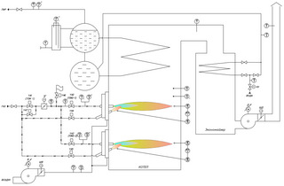 Паровой котёл с двумя горелками